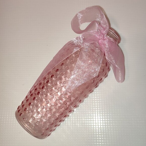 Pink Glass Vase Polka Dots Ribbon Boho Baby Pink Doll Color Vintage - Picture 1 of 6